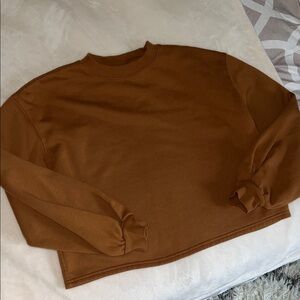 Camel Brown Crewneck Crop Sweatshirt